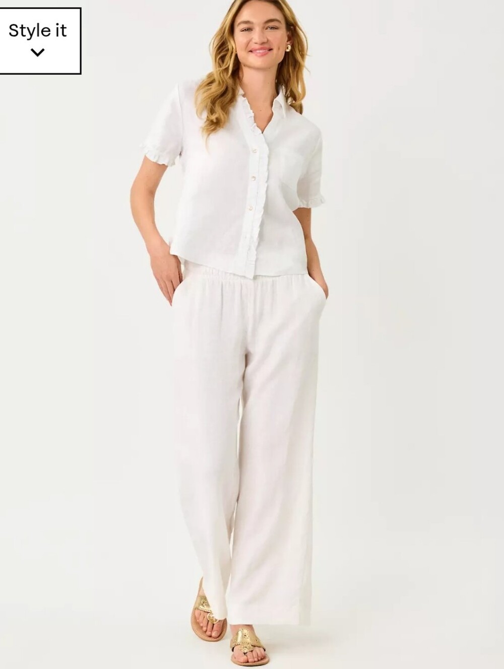 Lilly Pulitzer Wide-Leg Linen Pants — White